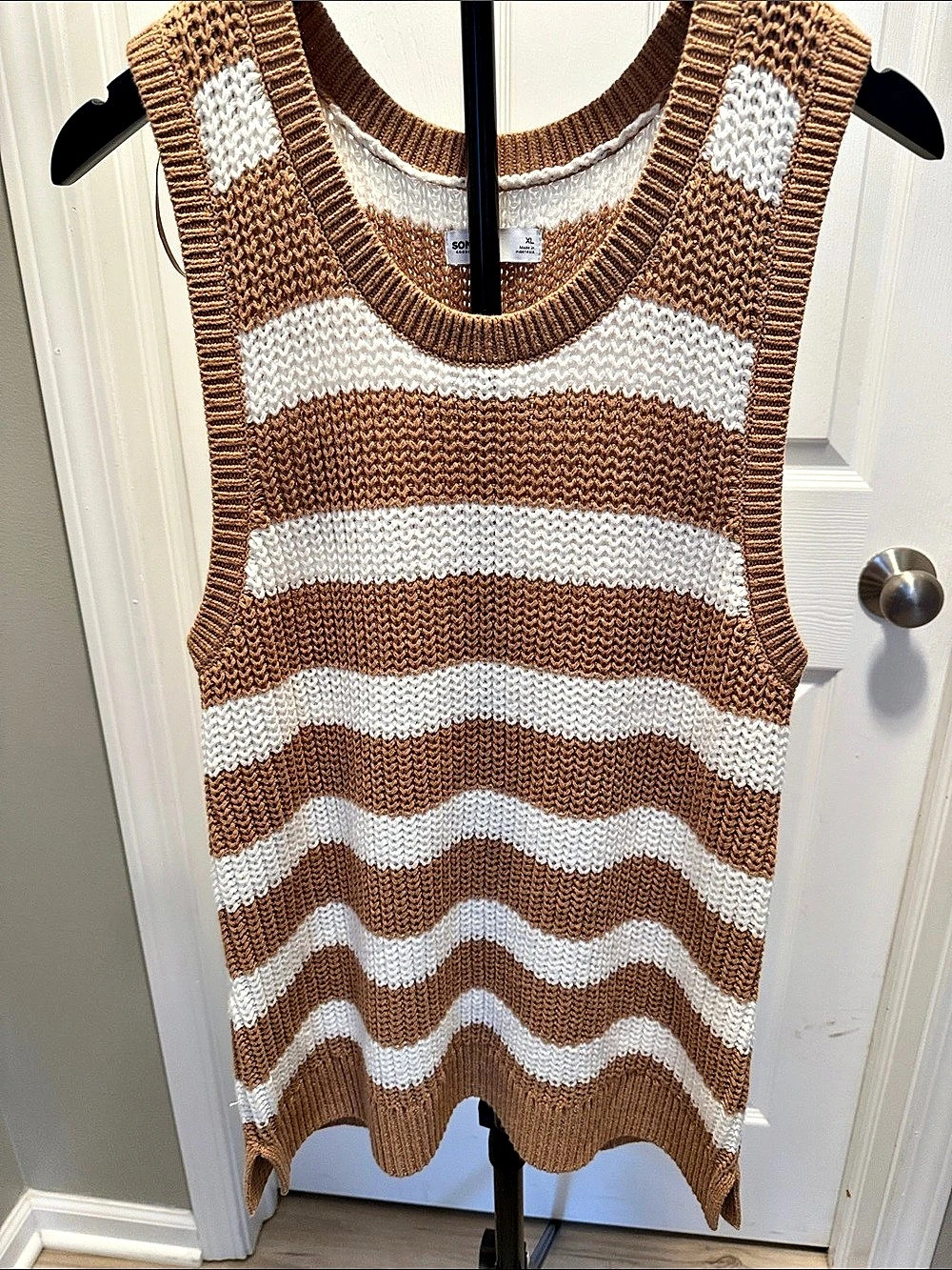 Sonoma Striped Knit Sweater Vest in Brown & White XL